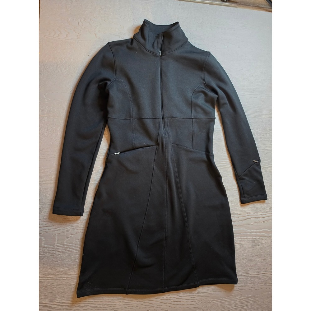 Athleta Womens Black Full‎ Zip Long Sleeve Mock Neck Athletic Mini Dress Small